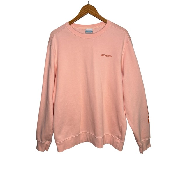 Columbia Womens Sweatshirt Large Pink Logo Spellout Crew Neck Sweater Pullover - Picture 1 of 10